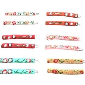 1970’s Dainty Floral Hair Clips, Whimsical Vintate Bar Barrettes, One Pair